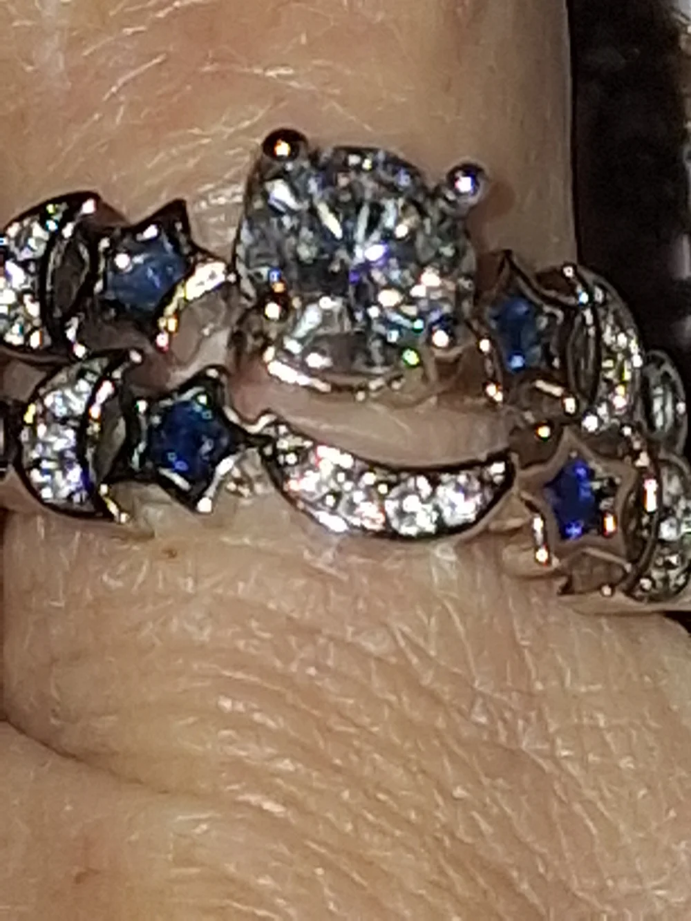 S925 Source Unknown Silver Ring with Deep Blue and White Stones